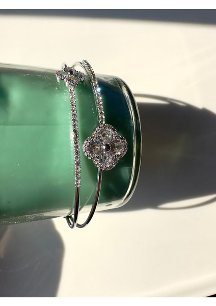 Iki Yoncalı Ayarlanabilir Silver Bileklik