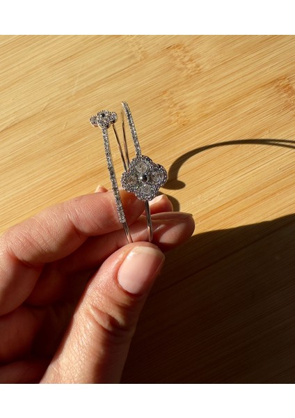 Iki Yoncalı Ayarlanabilir Silver Bileklik