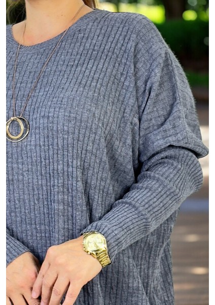 Saç Örgü Desenli %100 Akrilik Düşük Kol Bisiklet Yaka Ekstra Büyük Beden Triko Elbise fırsatları