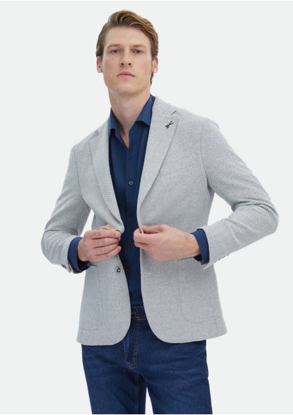 Ekru Mikro Shirt Shoulder Slim Fit Pamuk Karışımlı Örme Ceket