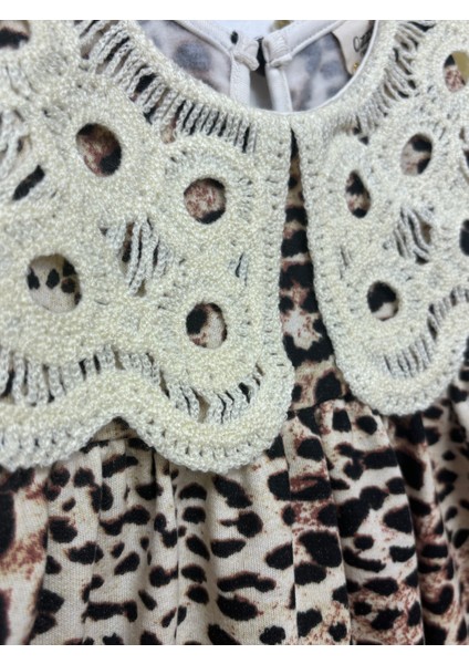 Kız Çocuk Yakalı Leopar Desenli Elbise modelleri