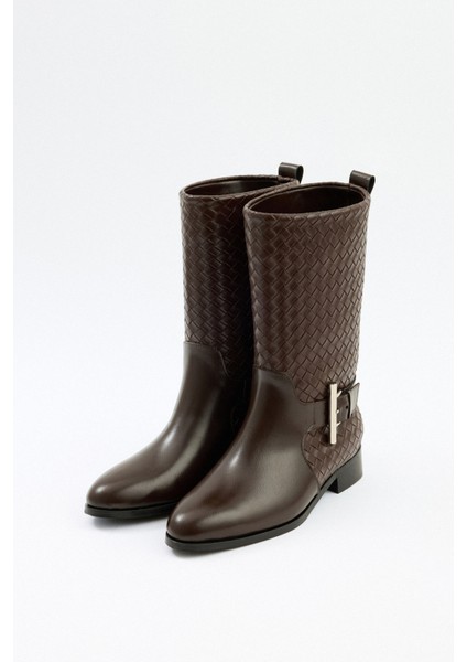 Çizme 2526 - Örgü Desenli Kısa Açık Kahve Kadın Çizme fiyatları