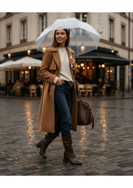 Velikundura Kahve Arkadan Fermuarlı Sivri Burun Kalın Topuk Körüklü Kadın Çizme fiyatları