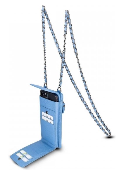 Avjin 6.9 Inch Uyumlu Deri Kılıf Cüzdan Askılı Erc8 Mavi