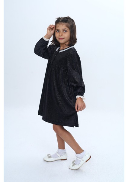 Kız Çocuk Yaka Düğmeli Fırfırlı Elbise fiyatları