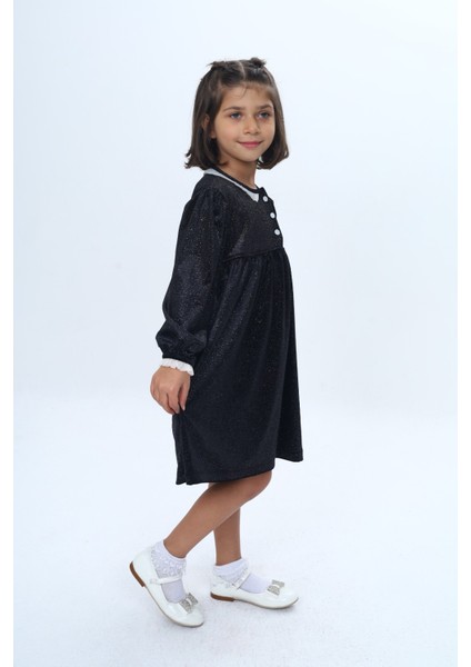 Kız Çocuk Yaka Düğmeli Fırfırlı Elbise fırsatları