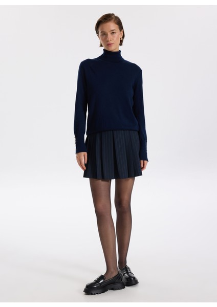 Normal Bel Lacivert - Gri Kadın Çizgili Mini Etek F5WL-ETK0060