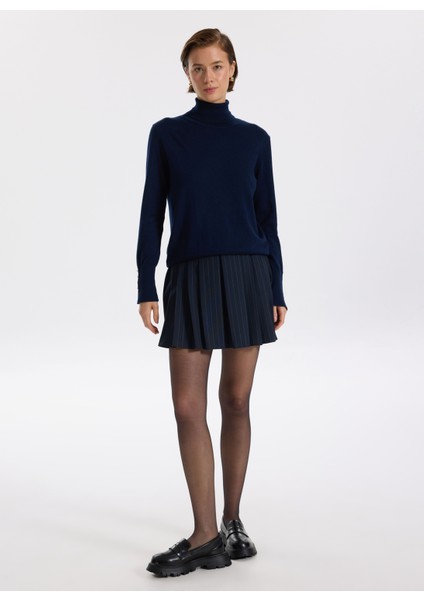 Normal Bel Lacivert - Gri Kadın Çizgili Mini Etek F5WL-ETK0060 fırsatları