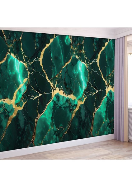 Duvar Kağıdı Lüks Zümrüt Yeşili Mermer Desenli Duvar Kağıdı | Zarif ve Göz Alıcı Mekanlar