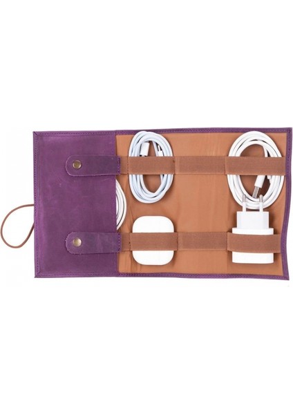 Deri Kablo Aksesuar Taşıma Çantası Antik Mor