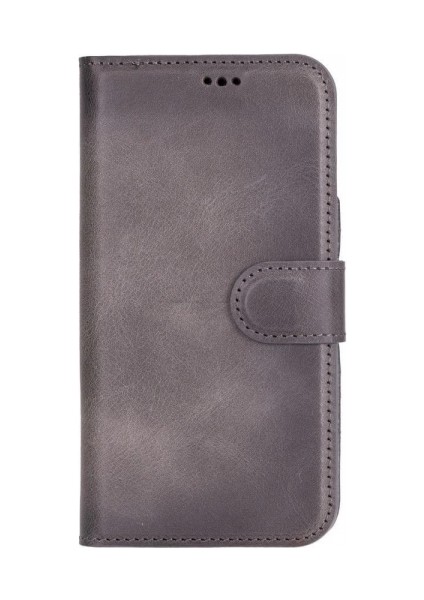 Apple iPhone 16 Uyumlu, Hakiki Deri, El Yapımı, Cüzdanlı Kılıf, Gölgeli Gri fırsatları