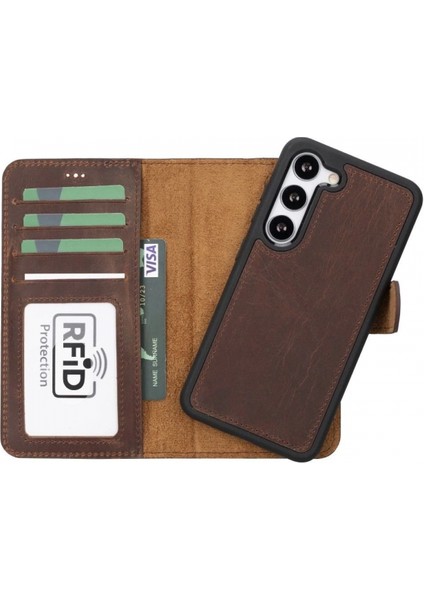 Samsung Galaxy S23 Uyumlu Deri Cüzdanlı Kılıf G2 Kahve