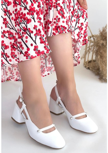 Mtxdpn Jecci Beyaz Cilt Topuklu Ayakkabı (Numara: 38)