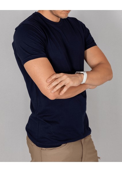 Erkek Lacivert Slim Fit Bisiklet Yaka T-Shirt fiyatları