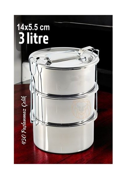 Sefer Tası Yemek Kabı Paslanmaz Çelik 3 Katlı 14 cm 3 Litre