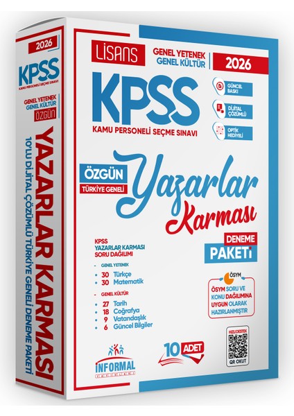 2026 KPSS Lisans GY-GK Yazarlar Karması Türkiye Geneli KURUMSAL 10lu Dijital Çözümlü Deneme Paketi fiyatları