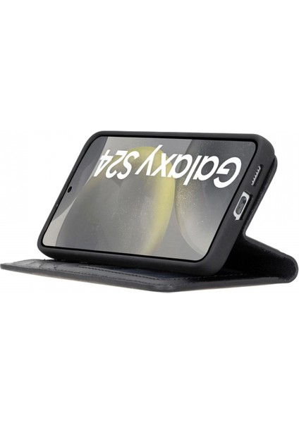 Samsung Galaxy S24 Uyumlu, Deri Cüzdanlı Kılıf, Parlak Siyah modelleri