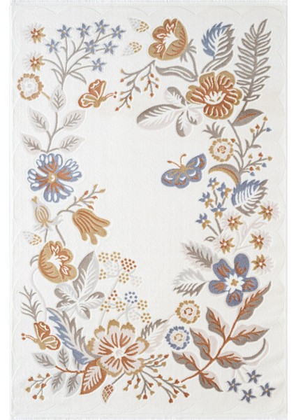 Cotto Cool CL006R Krem Çiçek Desenli Modern Halı Şık Akrilik Kaymaz Taban Kolay Temizlenebilir fiyatları