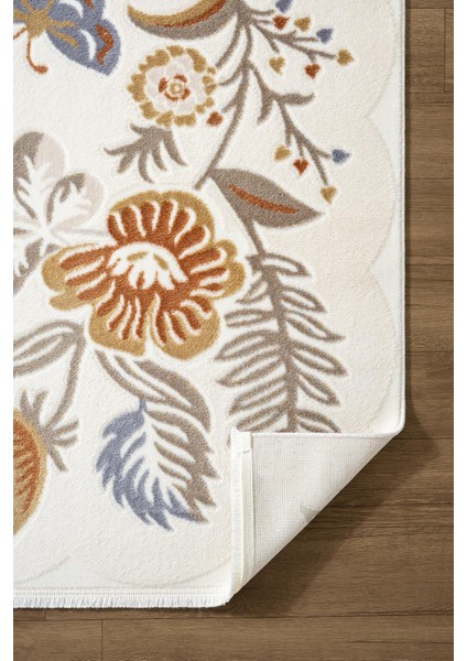 Cotto Cool CL006R Krem Çiçek Desenli Modern Halı Şık Akrilik Kaymaz Taban Kolay Temizlenebilir indirimleri