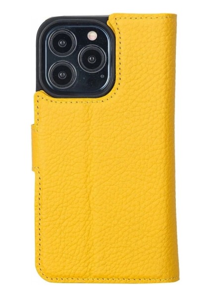 Apple iPhone 13 Pro Uyumlu Deri Cüzdanlı Kılıf Limon Sarı modelleri