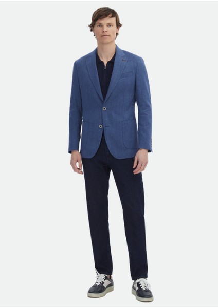 İndigo Desenli Zeroweight Slim Fit Pamuk Karışımlı Ceket fiyatları