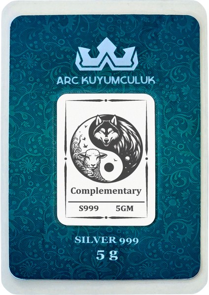 999 Ayar Gümüş ile Tasarlanmış Yin Yang ve Kurt Temalı Hediyeye Özel 5 Gram Gümüş Külçesi-779