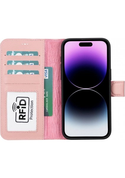 Apple iPhone 15 Pro Max Uyumlu Deri Cüzdanlı Kılıf Mwwn Nu2 Pembe fiyatları