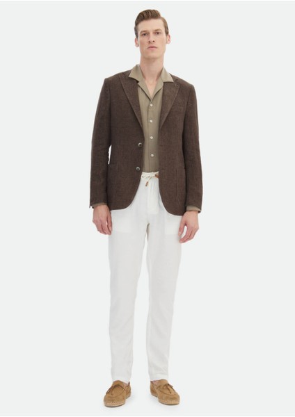 Kahverengi Desenli Shirt Shoulder Slim Fit %100 Keten Ceket fiyatları