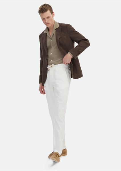 Kahverengi Desenli Shirt Shoulder Slim Fit %100 Keten Ceket modelleri