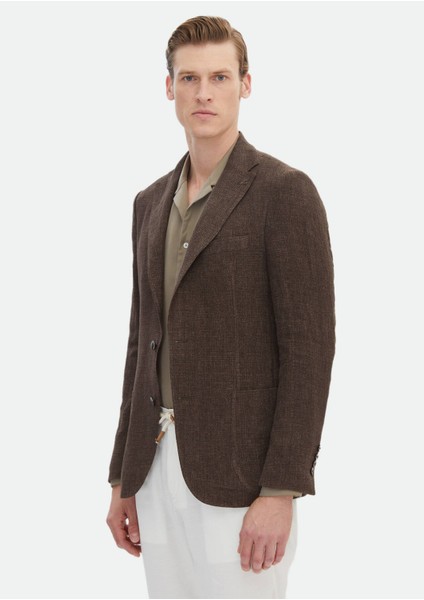 Kahverengi Desenli Shirt Shoulder Slim Fit %100 Keten Ceket fırsatları