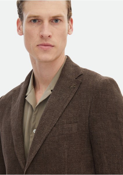 Kahverengi Desenli Shirt Shoulder Slim Fit %100 Keten Ceket indirimleri