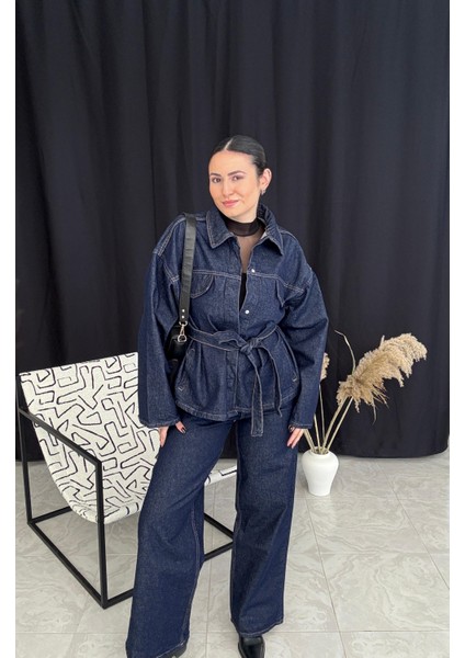 Kuşaklı Denim Takım