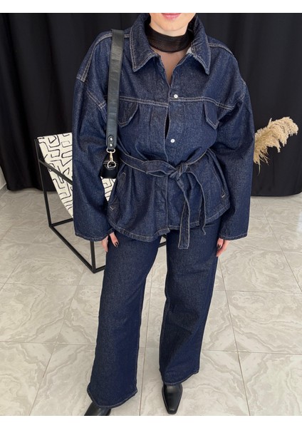 Kuşaklı Denim Takım