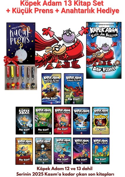 Köpek Adam Serisi 13 Kitap Tam Set (Kasım 2025 Tüm Seri) ve Küçük Prens + 1 Anahtarlık
