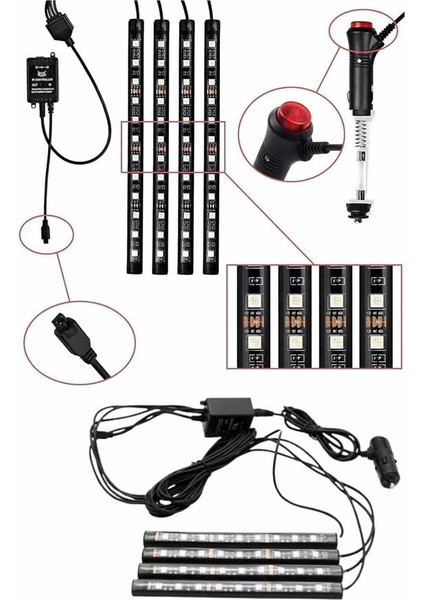 Rgb Işıklı Araç Içi Aydınlatma Kumandalı 12'li LED Işık Renk Değiştirebi - SBS7412-8333 modelleri