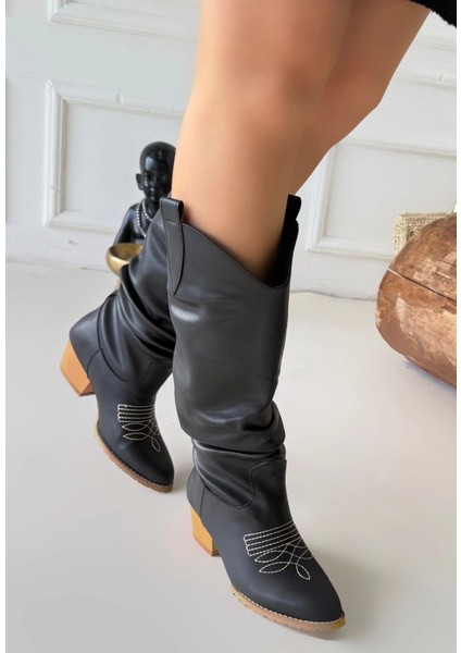 Mtxdpn Jeoni Siyah Cilt Topuklu Çizme (Numara: 39) modelleri