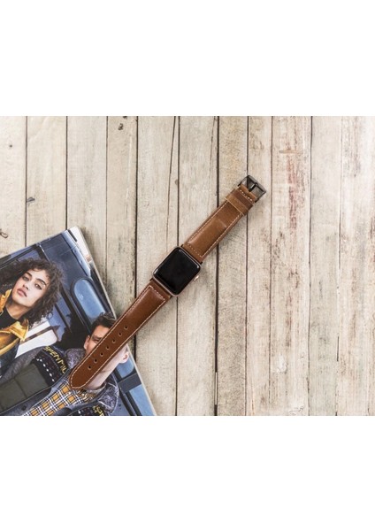 Apple Watch Uyumlu Deri Kordon 42-44-45MM Nm4-As2 Taba modelleri