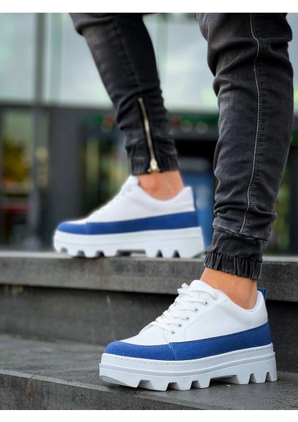 Mtxdpn KB-056 Kuback Beyaz Mavi Detaylı Beyaz Yüksek Taban Günlük Spor Ayakkabı (Numara: 44) fiyatları