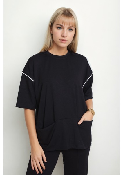 Kanguru Cepli Yuvarlak Yaka Bluz