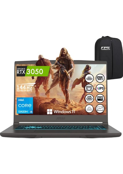 Msı Thin 15 I5 13420H RTX3050 32GB Ram 2tb SSD 15.6" Fhd IPS 144Hz W11 Taşınabilir Bilgisayar