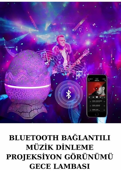 Dinozor Speaker Renk Değiştirme Projeksiyon Modu Bluetooth Hoparlör Gece Lambası - SBS1880-8652