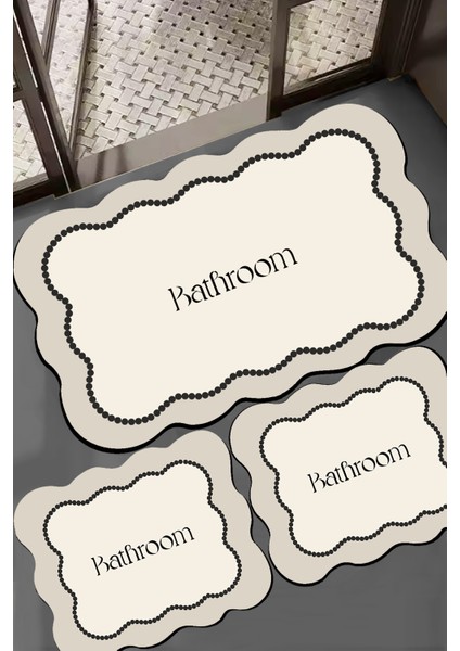 Bounde Ekru 3'lü Banyo Paspası,kaymaz Tabanlı,yıkanabilir 60X100 50X60 40X60 cm Djtbanyo