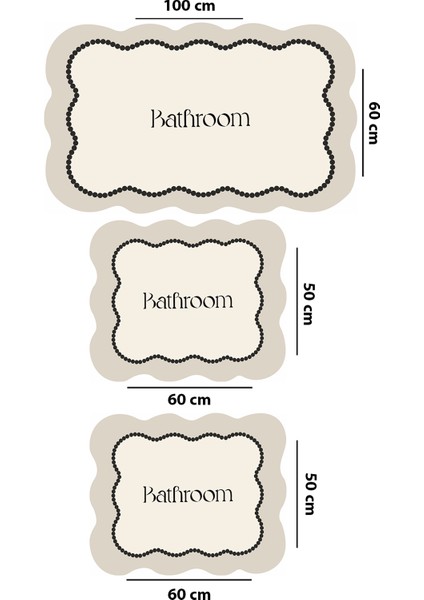 Bounde Ekru 3'lü Banyo Paspası,kaymaz Tabanlı,yıkanabilir 60X100 50X60 40X60 cm Djtbanyo fiyatları