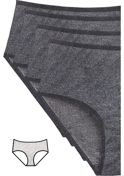 4'lü Yeni Seri Renkli Yüksek Bel Fitilli Ribana Bato Külot Antrasit