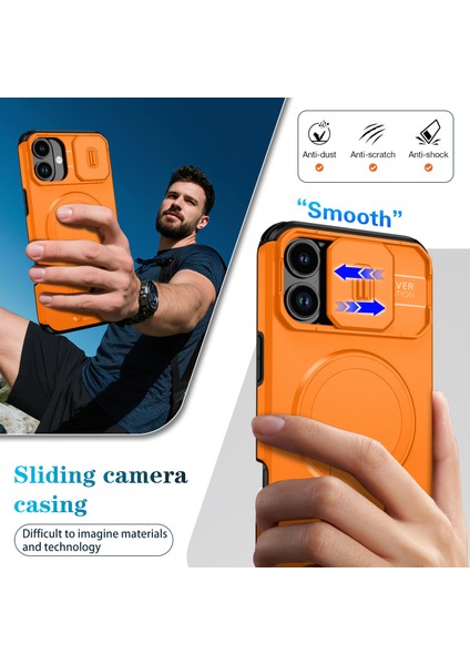 iPhone 16 Plus Için Manyetik Kılıf, Kayar Kamera Korumalı Çift Katmanlı Darbeye Dayanıklı Telefon Kılıfı, Ayarlanabilir Stand, Turuncu (Yurt Dışından) fırsatları