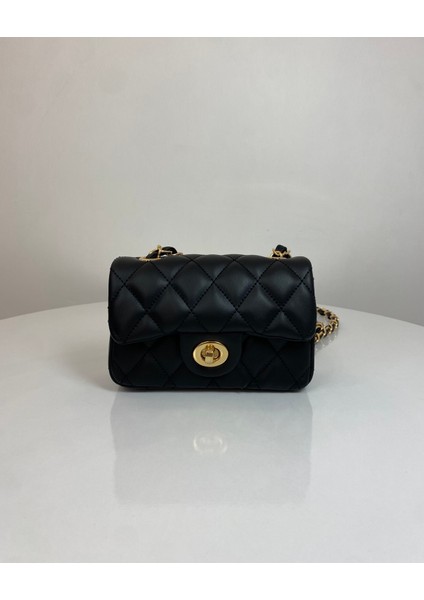 Mini Kapitone Örme Zincirli Kadın El ve Omuz Çantası