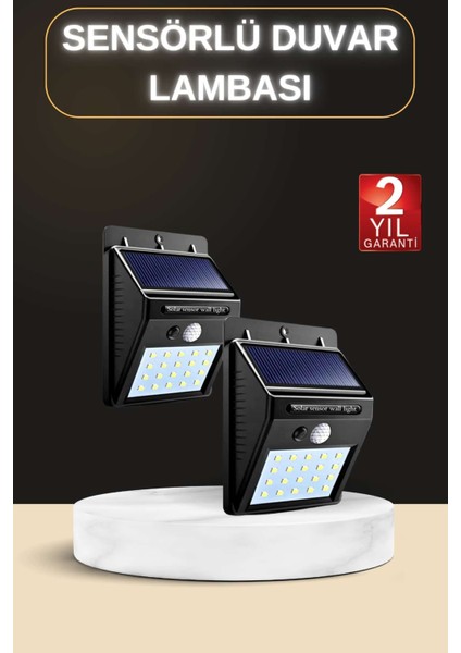 Bahçe Aydınlatma Sensörlü Güneş Enerjili Duvar Lambası 40 LED Işık - SBS4192-3071