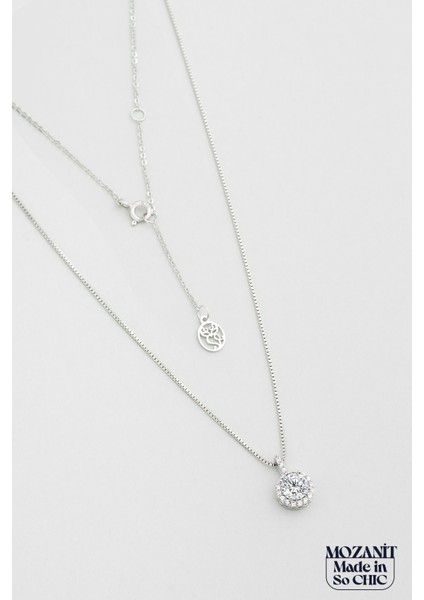 Işıltılı Mozanit 18 Ayar Beyaz Altın Kaplama 46 cm Gümüş Kolye