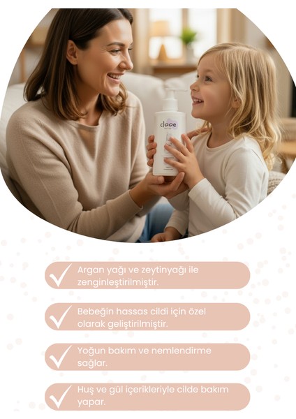 Organik Bebek Losyonu (250ml) - Argan Yağı, Zeytinyağı, Huş, Gül Suyu - Yenidoğan Kullanımına Uygun modelleri