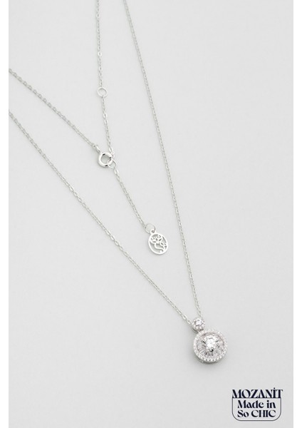 Büyülü Mozanit 18 Ayar Beyaz Altın Kaplama 46 cm Gümüş Kolye